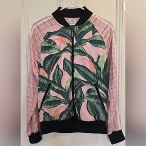 adidas Pink and Green Leaf Bomber Jacket